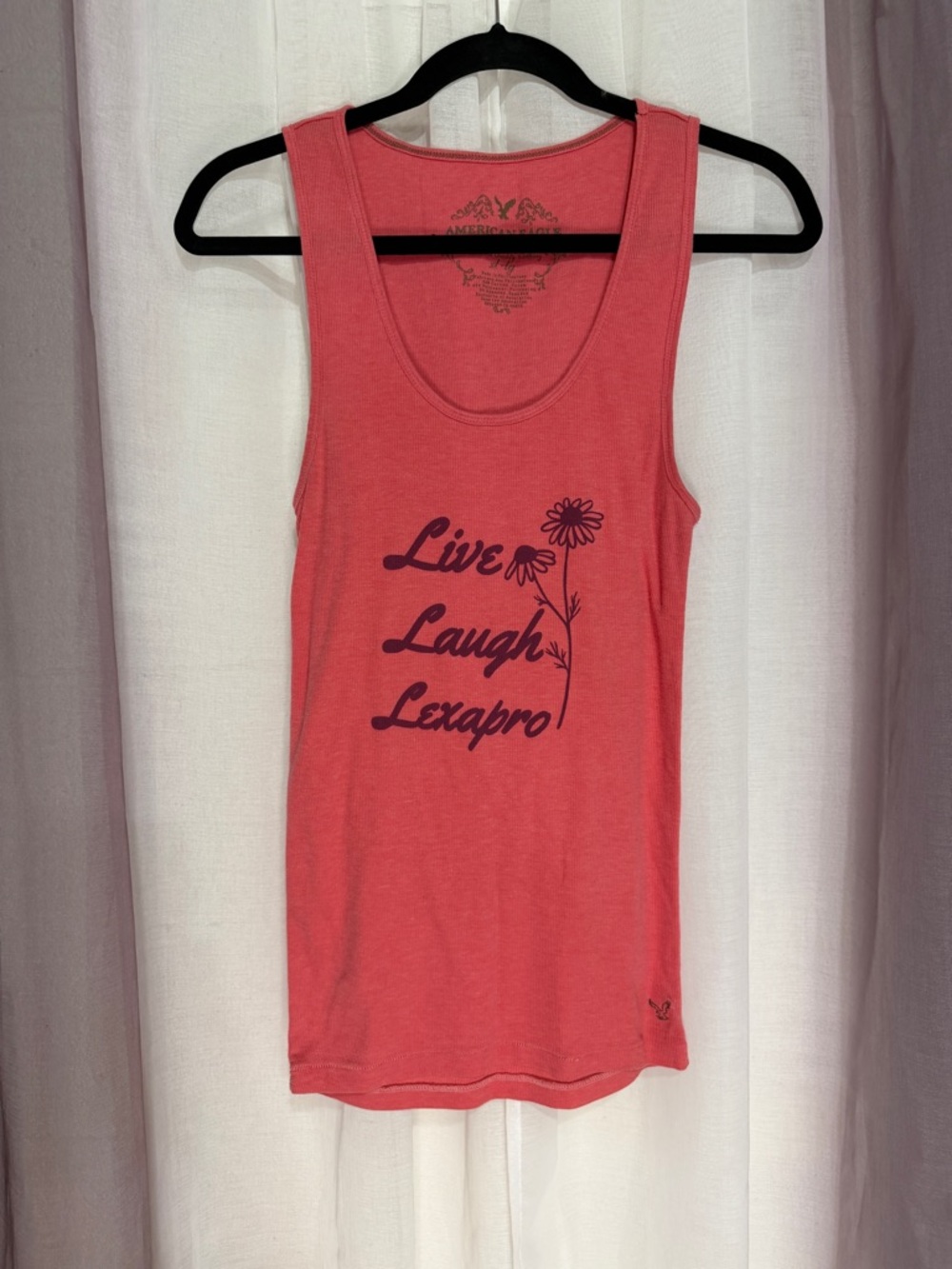 American Eagle Outfitters Coral Pink Graphic Tank Top